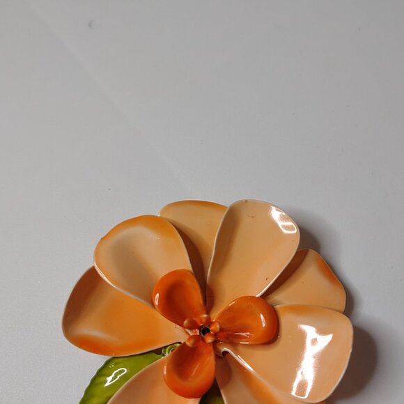 Orange Enamel Large Flower Brooch - Picture 2 of 11